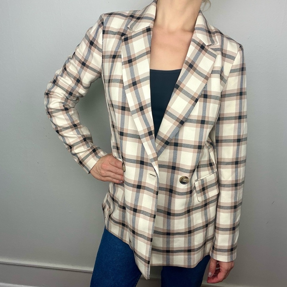 H&M oversized large checkered print blazer